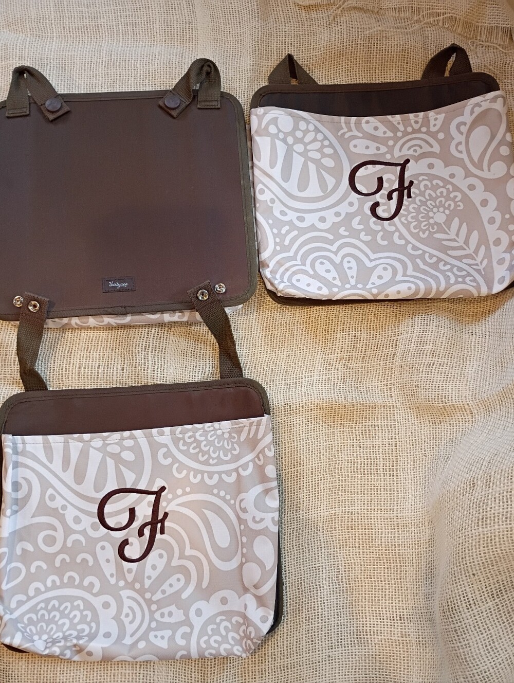 Thirty One Brand Hanging Pocket Organizer-brown/taupe/white